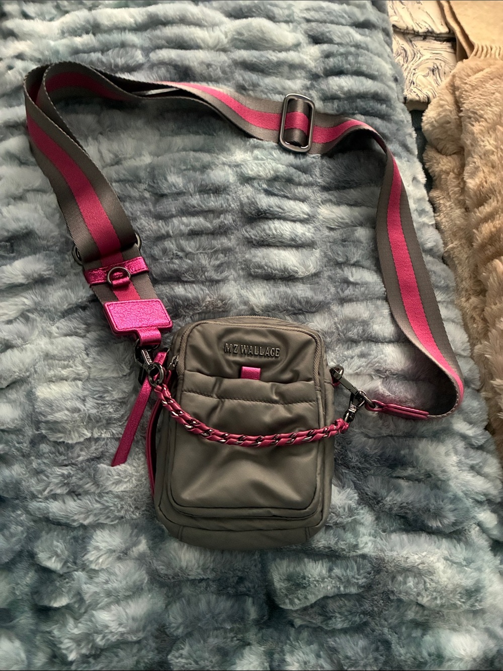 MZ Wallace Charcoal Crossbody with Fuchsia Strap Accents - Picture 7 of 12
